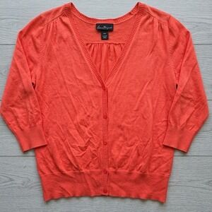 Lane Bryant Cardigan PLus Size 18 20 18/20 Bright Orange 100% Cotton Sweater